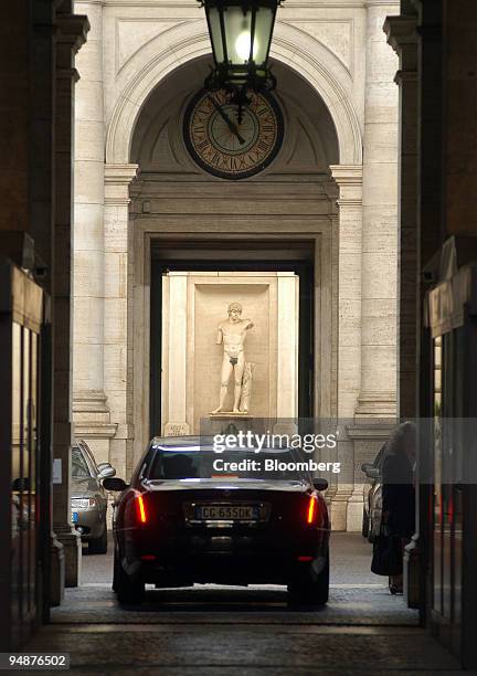 Car pulls into the Banca d'Italia, or Italian Central Bank, during a meeting of the bank's Superior Council going on inside, in Rome, Italy,...