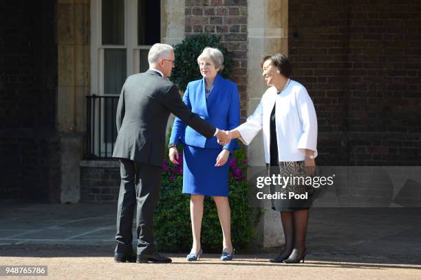 Prime Minister of the United Kingdom, Theresa May and the Commonwealth Secretary General Patricia Scotland welcome Australian Prime Minister Malcolm...