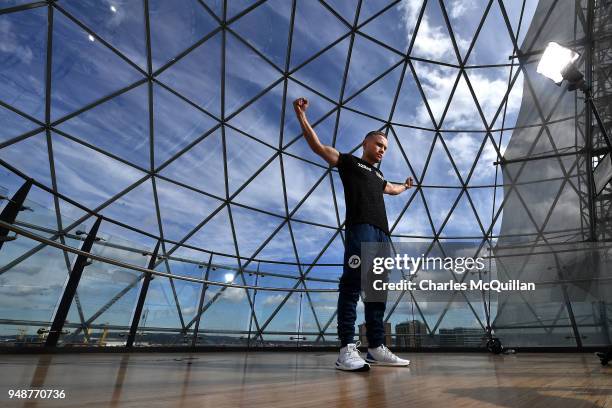 Boxer Carl Frampton poses for a portrait at Victoria Square on April 19, 2018 in Belfast, Northern Ireland. Frampton was taking part in an open...