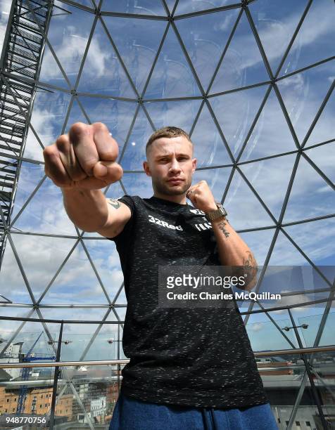 Boxer Carl Frampton poses for a portrait at Victoria Square on April 19, 2018 in Belfast, Northern Ireland. Frampton was taking part in an open...