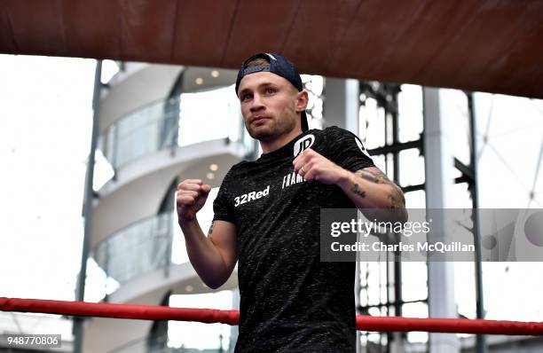 Boxer Carl Frampton is put through his paces at Victoria Square on April 19, 2018 in Belfast, Northern Ireland. Frampton was taking part in an open...