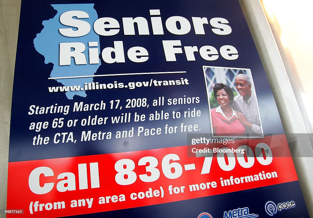 Free Rides Sign A sign promoting free rides for seniors hangs in a Chicago Transit ...