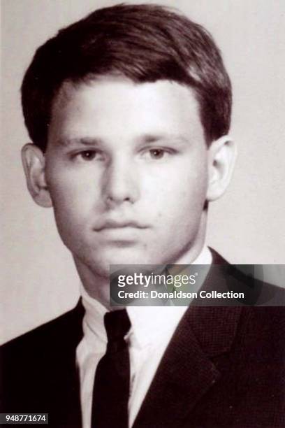 Singer Jim Morrison of the rock and roll band "The Doors' poses for his high school year book from Alameda High School in circa 1957 in Alameda,...