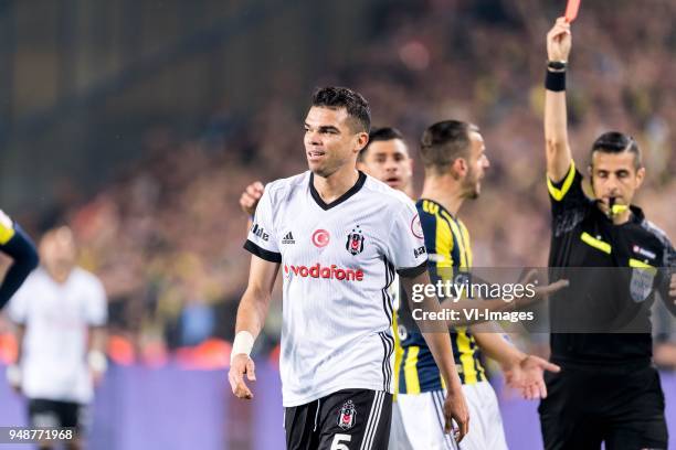 Kepler Laveran Lima Ferreira of Besiktas JK gets a red card during the Ziraat Turkish Cup match Fenerbahce AS and Besiktas AS at the Sukru Saracoglu...