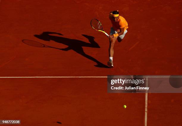 Rafael Nadal of Spain in action against Karen Khachanov of Russia during the mens singles 3rd round match on day five of the Rolex Monte-Carlo...