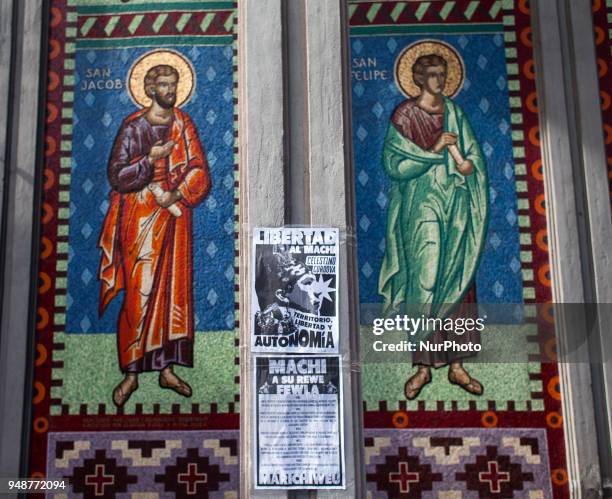 Mapuche Huilliche communities enter the Osorno Cathedral in Osorno, Chile on 19 April 2018, in solidarity with Machi Celestino Cordova who has been...