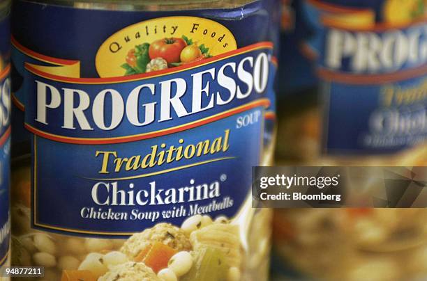 Progresso soup is on display at an Associated Supermarket in New York on Thursday, September 22, 2005. General Mills Inc. Said first-quarter profit...