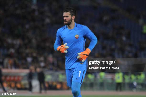 As Roma goalkeeper Allison Becker at Stadio Olimpico of Rome, As Roma winning the match versus Genoa and safe the third place of Italian Serie A.