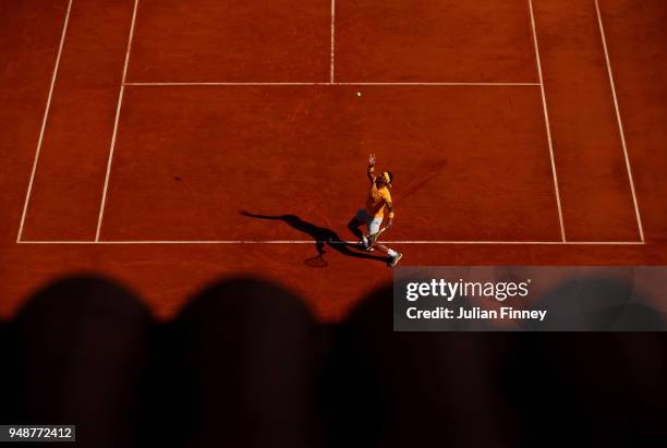 Rafael Nadal of Spain in action against Karen Khachanov of Russia during the mens singles 3rd round match on day five of the Rolex Monte-Carlo...