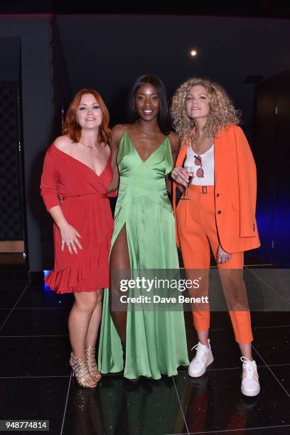 Arielle Free, AJ Odudu and Becca Dudley attend a gala evening celebrating the brand new Cineworld Leicester Square featuring a screening of "Rampage"...