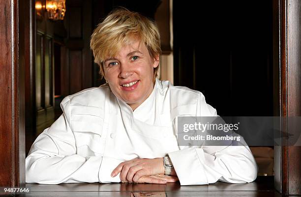 Helene Darroze, chef, poses, in the restaurant at the Connaught Hotel, in London, U.K., on Monday, July 14, 2008. Darroze, one of the leading chefs...