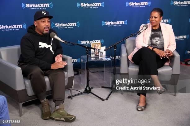 Entrepreneur and author Daymond John talks with SiriusXM host Karen Hunter for SiriusXMÕs Town Hall series at SiriusXM Studios on April 19, 2018 in...