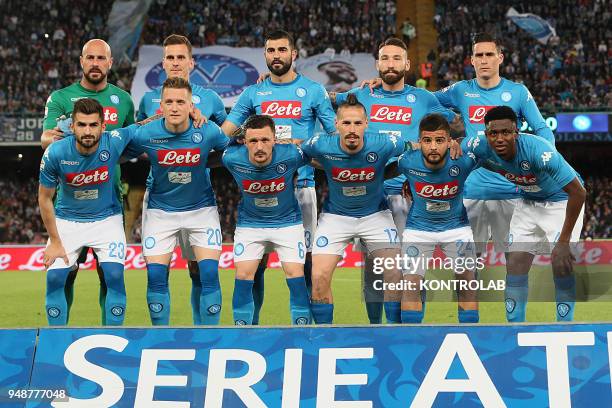 From to , Up line: Napoli's Spanish goalkeeper Pepe Reina,Napoli's Polish striker Arkadiusz Milik, Napoli's Spanish defender Raul Albiol,Napoli's...