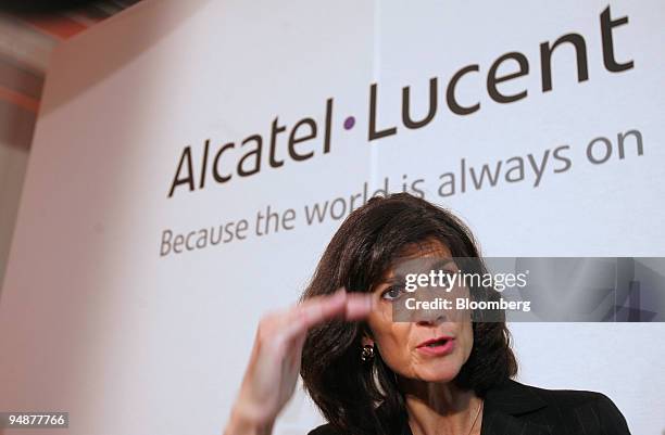 Patricia Russo, chief executive officer of Alcatel-Lucent, speaks during the presentation of the company's 2007 results at a news conference in...