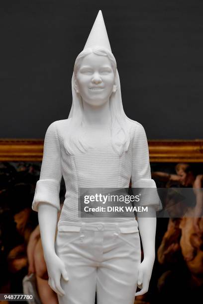 Picture taken at the Royal Museum of Fine Arts in Brussels, on April 19, 2018 shows a statue of Princess Elisabeth pictured during the press opening...