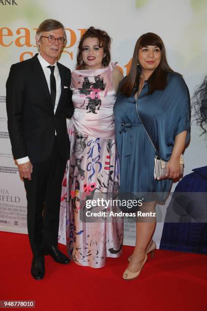 Director Bille August, Helena Bonham Carter and producer Anita Elsani attend Eleanor & Colette premiere at Lichtburg on April 19, 2018 in Essen,...