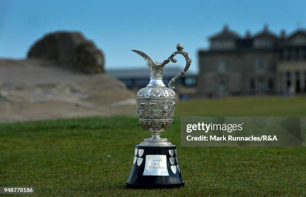 The Senior Open Trophy in front of the Swilken Bridge and Club House ahead of the 2018 Senior Open Championship which will be hosted at The Old...