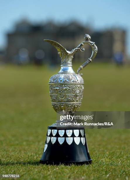 The Senior Open Trophy on the 18th Fairway ahead of the 2018 Senior Open Championship which will be hosted at The Old Course, St Andrews from 26th -...