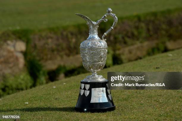 The Senior Open Trophy on the 18th Fairway ahead of the 2018 Senior Open Championship which will be hosted at The Old Course, St Andrews from 26th -...