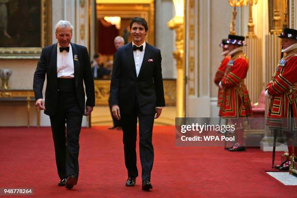 Canada's Prime Minister Justin Trudeau arrives to attend The Queen's Dinner during The Commonwealth Heads of Government Meeting at Buckingham Palace...