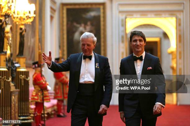 Canada's Prime Minister Justin Trudeau arrives to attend The Queen's Dinner during The Commonwealth Heads of Government Meeting at Buckingham Palace...