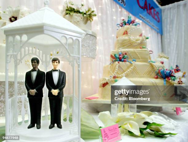 Same sex cake toppers are displayed at the first National Gay and Lesbian Wedding Show in Toronto, Ontario, Canada, on Sunday, February 29, 2004....