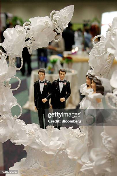 Same sex cake toppers are displayed at the first National Gay and Lesbian Wedding Show in Toronto, Ontario, Canada, on Sunday, February 29, 2004....