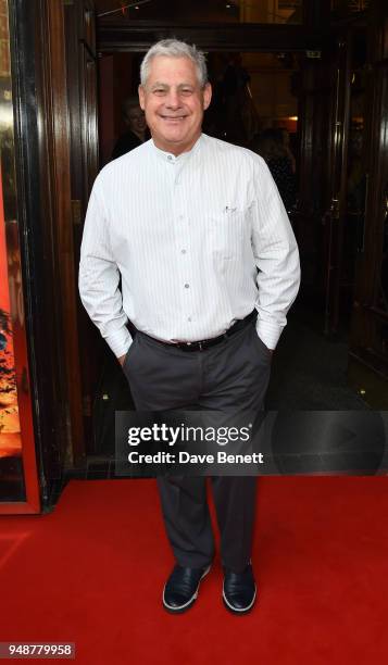 Cameron Mackintosh arrives for the Gala Night performance of "Bat Out Of Hell The Musical" at the Dominion Theatre on April 19, 2018 in London,...