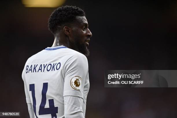 Chelsea's French midfielder Tiemoue Bakayoko looks on during the English Premier League football match between Burnley and Chelsea at Turf Moor in...