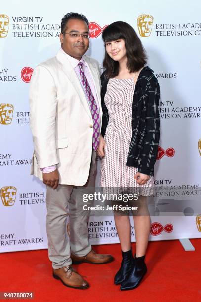 Krishnan Guru-Murthy and his daughter Jasmine Guru-Murthy attend the Virgin TV BAFTA nominees' party at Mondrian London on April 19, 2018 in London,...