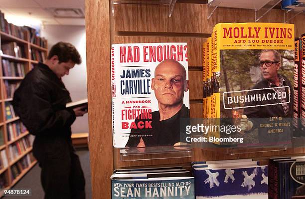 Had Enough?' by James Carville and 'Bushwhacked' by Molly Ivins sit on display in a New York bookstore on March 3, 2004. The books are two of six...