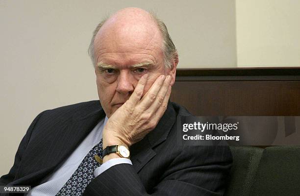 Treasury Secretary John Snow listens as he is introduced at the 24th Annual Manuel F. Cohen Lecture at the George Washington University Law School in...