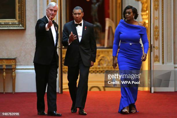 Jamaica's Prime Minister Andrew Holness arrives to attend The Queen's Dinner during The Commonwealth Heads of Government Meeting at Buckingham Palace...