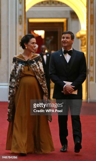 New Zealand's Prime Minister Jacinda Ardern arrives to attend The Queen's Dinner during The Commonwealth Heads of Government Meeting at Buckingham...