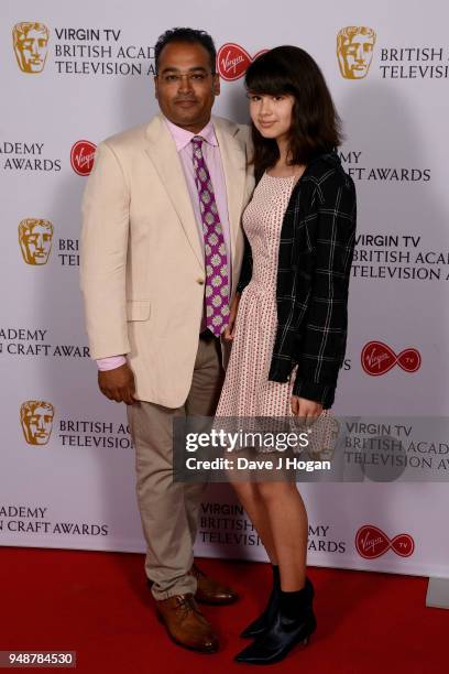 Krishnan Guru-Murthy and guest attend the Virgin TV BAFTA nominees' party at Mondrian London on April 19, 2018 in London, England.
