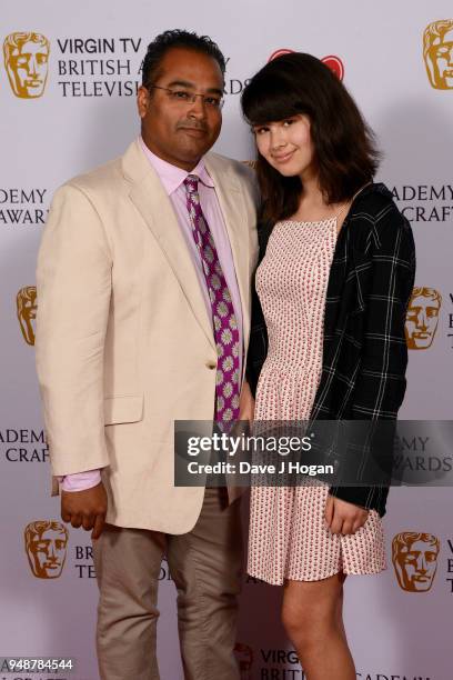 Krishnan Guru-Murthy and guest attend the Virgin TV BAFTA nominees' party at Mondrian London on April 19, 2018 in London, England.