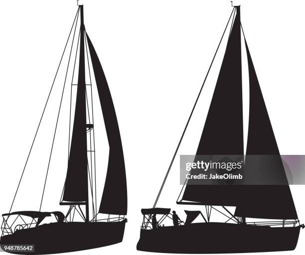 segelboot-silhouetten - sailboat racing stock-grafiken, -clipart, -cartoons und -symbole