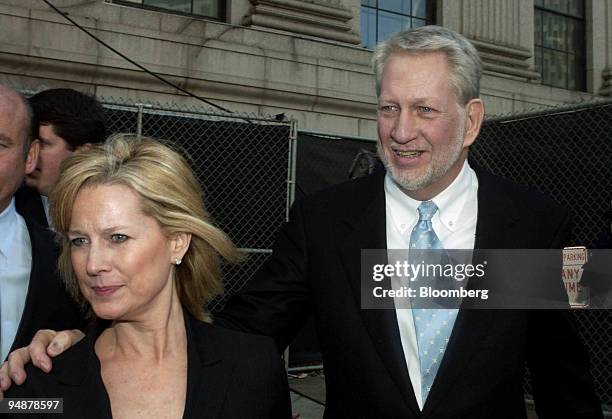 Former Worldcom CEO Bernard Ebbers, right, and his wife Kristie Ebbers, leaves federal court on $10 million bail after pleading not guilty to all...