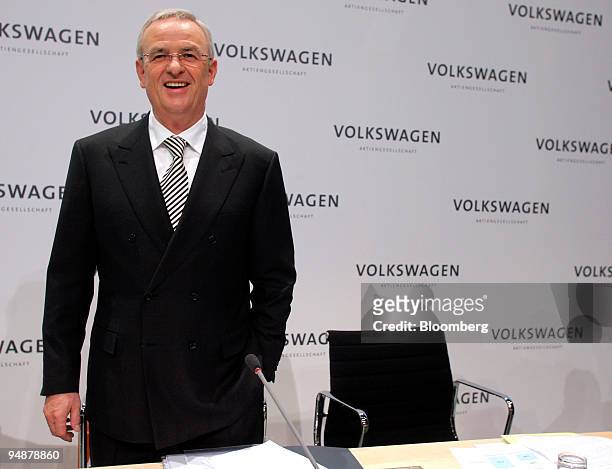 Martin Winterkorn, chief executive officer of Volkswagen AG, arrives for the company's annual earnings news conference in Wolfsburg, Germany, on...