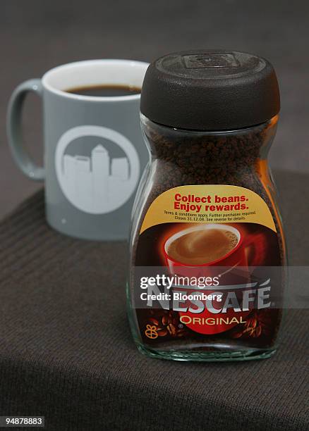 Jar of Nestle Nescafe is displayed in London, U.K., on Thursday, March 13, 2008. Nestle SA, the world's largest food company, will probably report an...