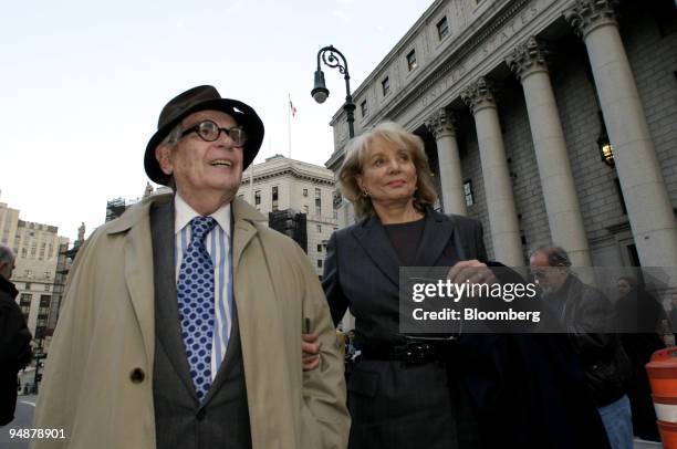 Writer Dominick Dunne, left, and ABC Television Reporter Barbara Walters leave Manhattan Federal Court in New York on March 2, 2004 after sitting in...