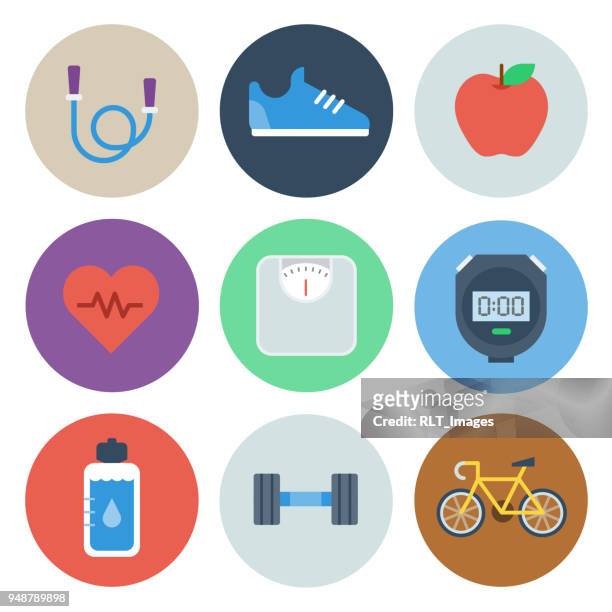 illustrazioni stock, clip art, cartoni animati e icone di tendenza di icone salute & fitness — circle series - esercizio fisico