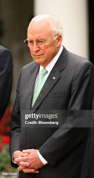 Vice President Dick Cheney listens to remarks by U.S. President George W. Bush following signing of the H.R. 6034 FISA Amendments Act of 2008 in the...