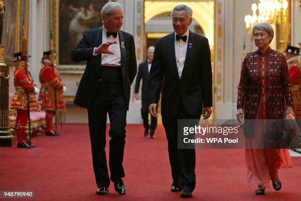 Singapore's Prime Minister Lee Hsien Loong arrives to attend The Queen's Dinner during The Commonwealth Heads of Government Meeting at Buckingham...
