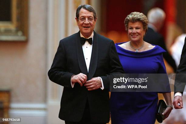 Cyprus's President Nicos Anastasiades arrives to attend The Queen's Dinner during The Commonwealth Heads of Government Meeting at Buckingham Palace...