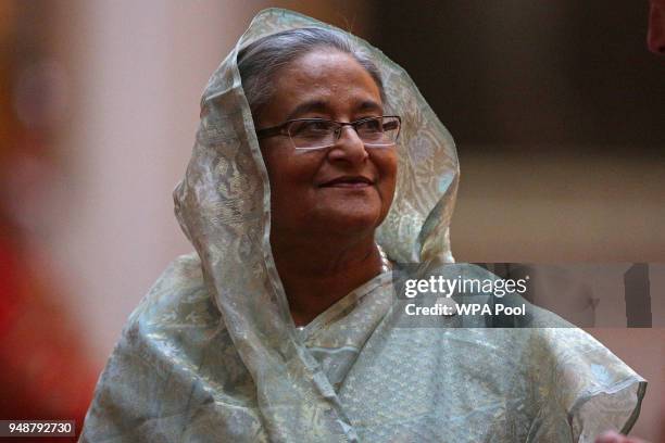 Prime Minister of Bangladesh Sheikh Hasina arrives to attend The Queen's Dinner during The Commonwealth Heads of Government Meeting at Buckingham...