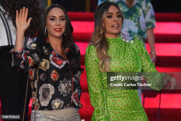 Ines Gomez Mont and Galilea Montijo gesture prior the Dolce & Gabbana Alta Moda and Alta Sartoria collections fashion show at Soumaya Museum on April...