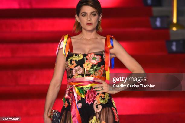 Irene Azuela poses prior the Dolce & Gabbana Alta Moda and Alta Sartoria collections fashion show at Soumaya Museum on April 18, 2018 in Mexico City,...