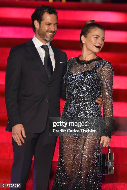 Carlos Emiliano Salinas and Ludwika Paleta pose prior the Dolce & Gabbana Alta Moda and Alta Sartoria collections fashion show at Soumaya Museum on...