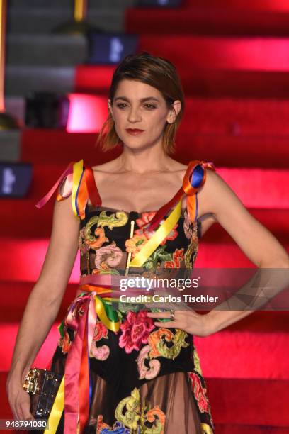 Irene Azuela poses prior the Dolce & Gabbana Alta Moda and Alta Sartoria collections fashion show at Soumaya Museum on April 18, 2018 in Mexico City,...